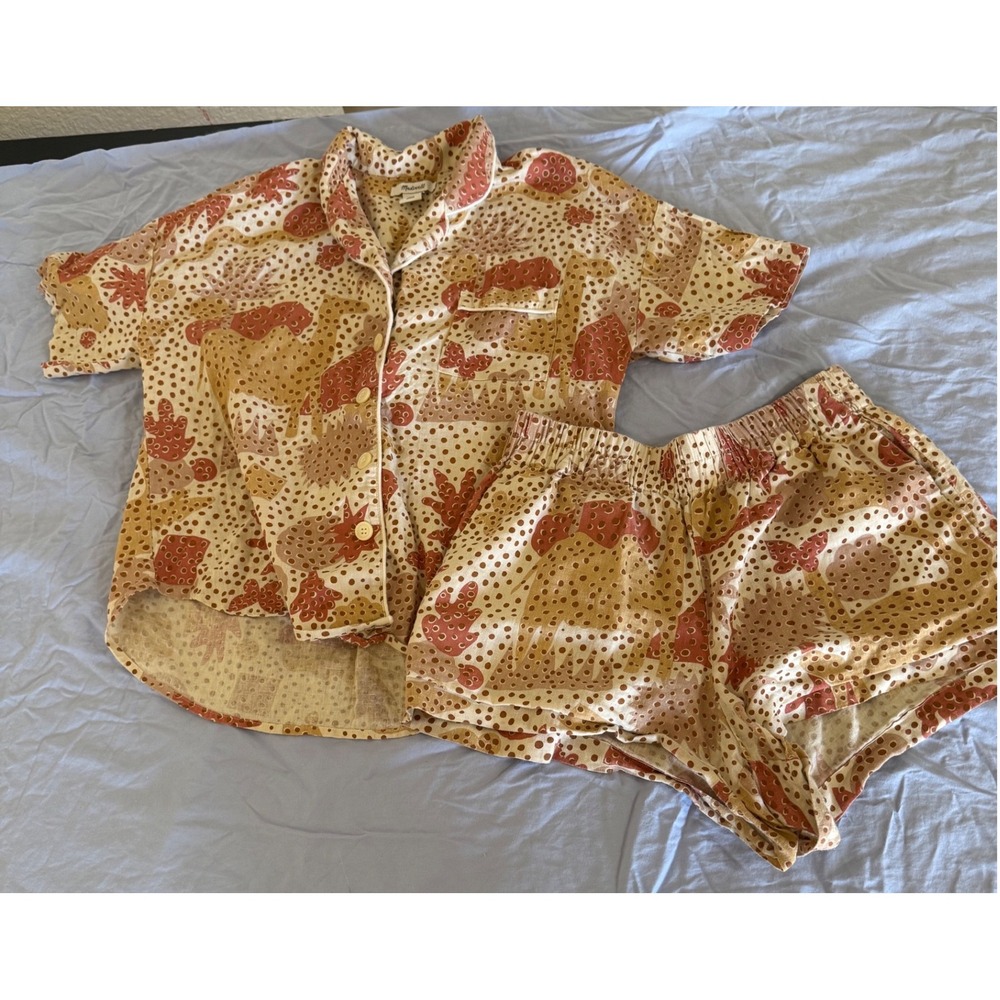 Madewell Small Printed Pajama Set Short Sleeve Button Up Top Shorts